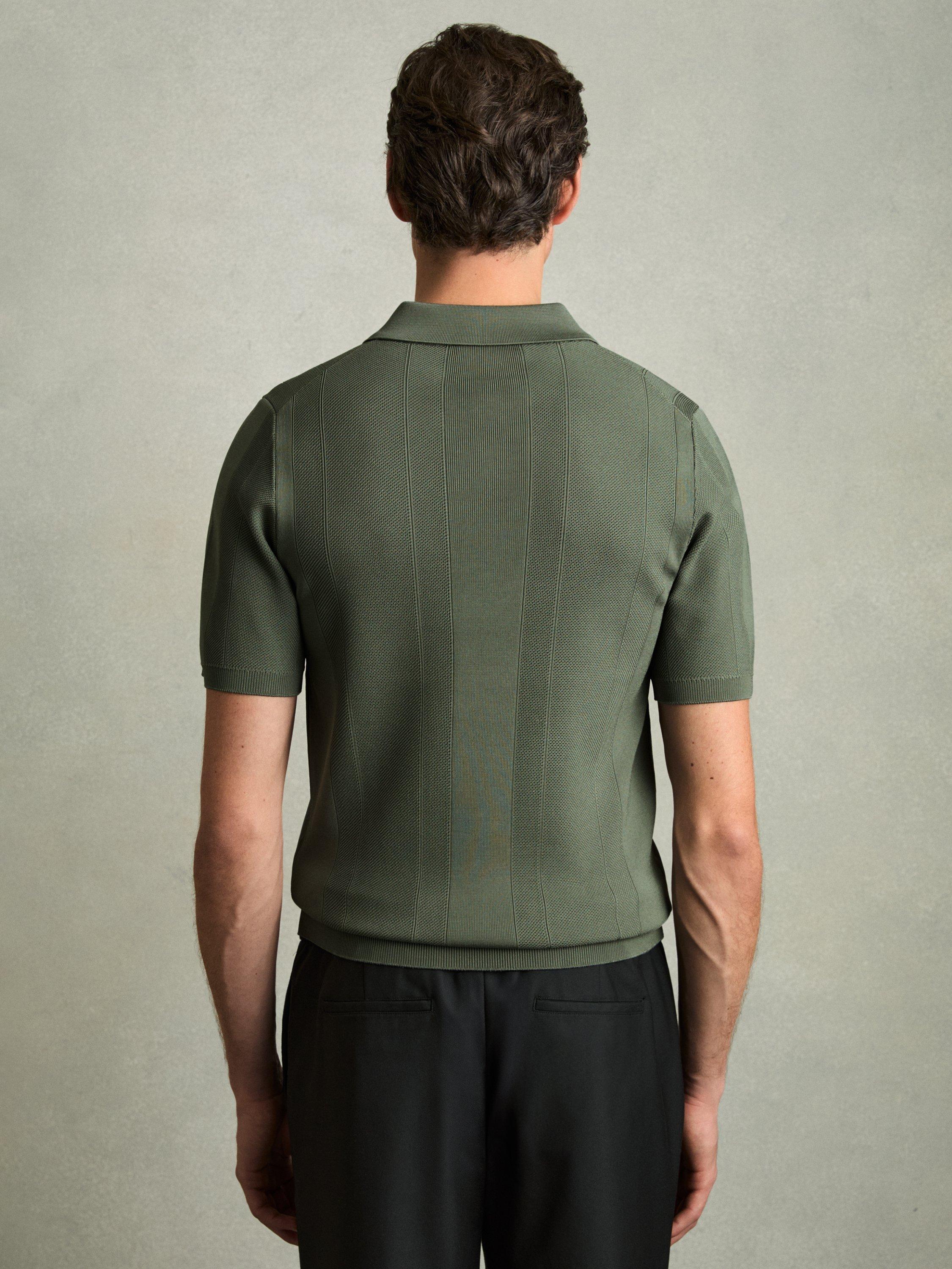 Product image 2 of 5, which shows Reiss Bart Zip Textured Polo Shirt, Herb Green, L