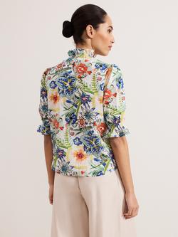 Phase Eight Izara Floral Frill Top, Multi - view 2, Multi