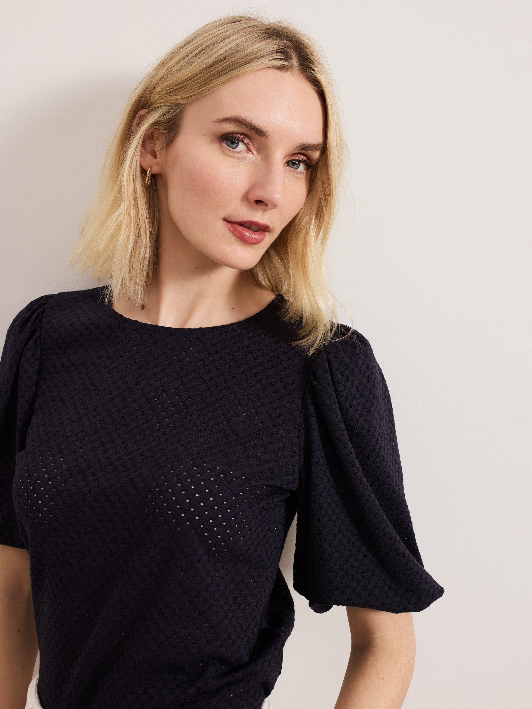 Product image 4 of 8, which shows Phase Eight Lani Broderie Top, Navy, 8