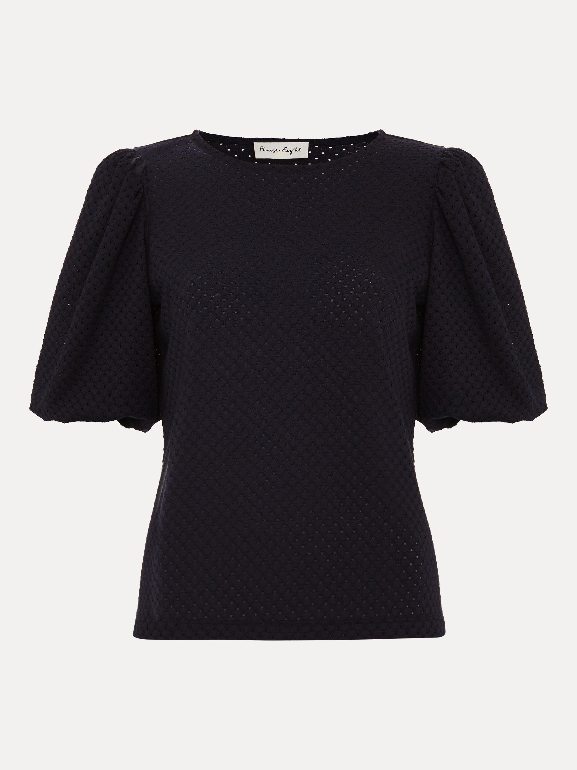 Product image 5 of 8, which shows Phase Eight Lani Broderie Top, Navy, 8