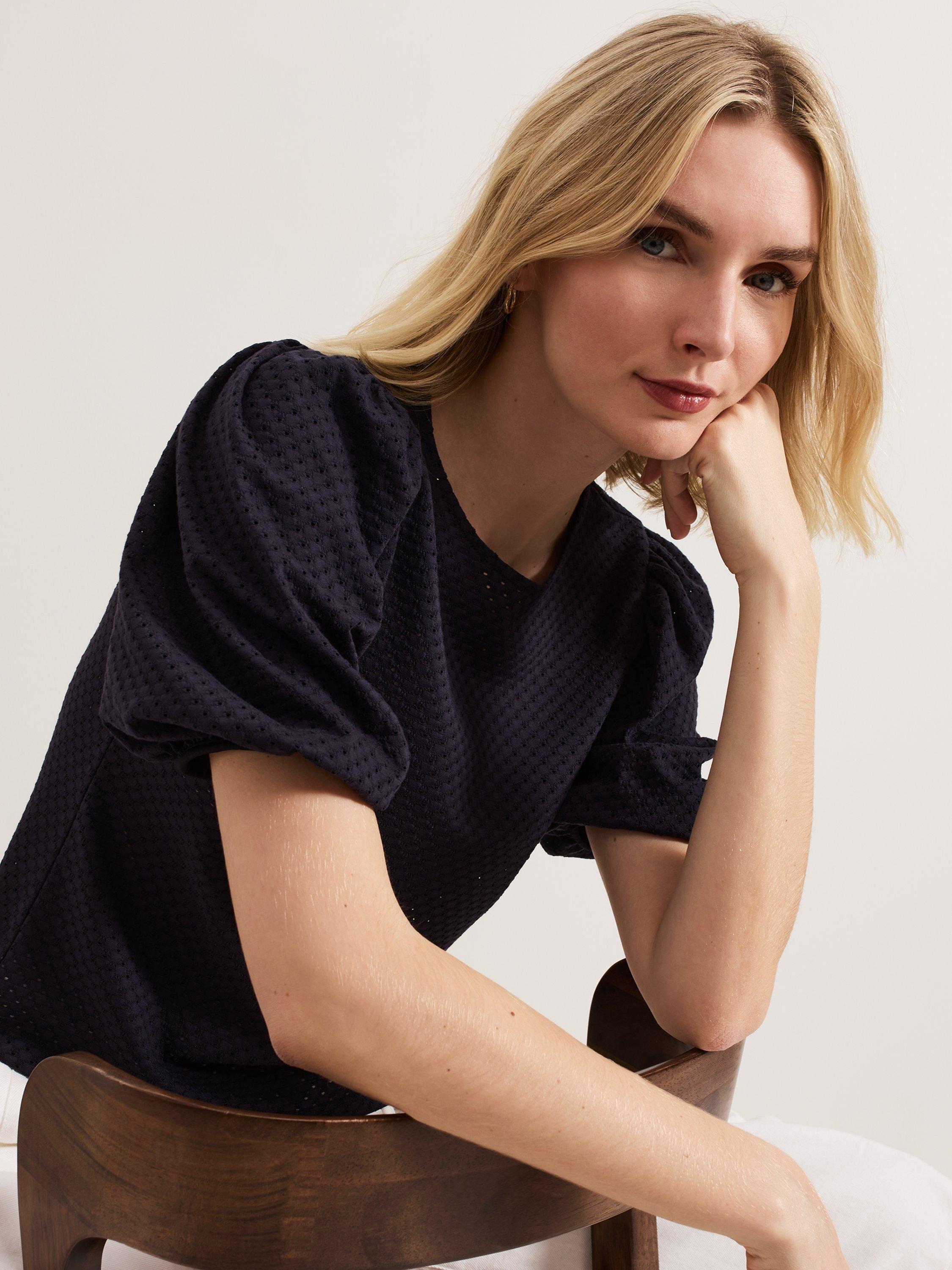 Product image 8 of 8, which shows Phase Eight Lani Broderie Top, Navy, 8