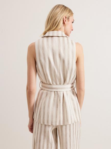 Phase Eight Tabitha Stripe Belted Waistcoat, Ivory - view 2, Ivory