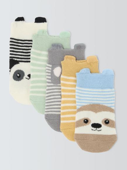 John Lewis Baby Animal Organic Cotton Rich Socks, Pack of 5, Multi, Multi