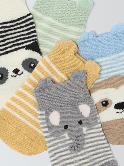 John Lewis Baby Animal Organic Cotton Rich Socks, Pack of 5, Multi - view 2, Multi