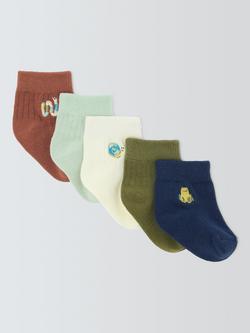 John Lewis Baby Bug Socks, Pack of 5, Green, Green