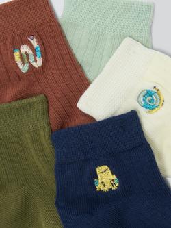 John Lewis Baby Bug Socks, Pack of 5, Green - view 2, Green