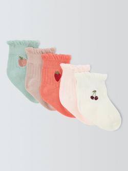John Lewis Baby Fruit Socks, Pack of 5, Pink, Pink