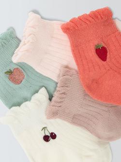 John Lewis Baby Fruit Socks, Pack of 5, Pink - view 2, Pink