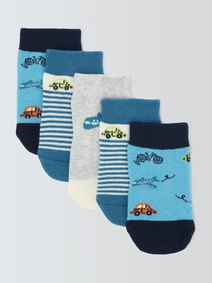 John Lewis Baby Plane Organic Cotton Rich Socks, Pack of 5, Blue, Blue