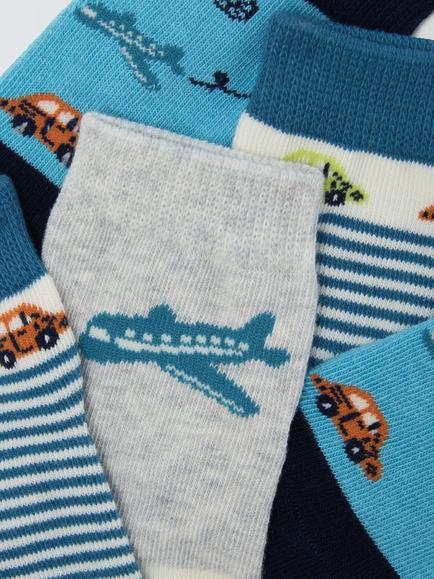 John Lewis Baby Plane Organic Cotton Rich Socks, Pack of 5, Blue - view 2, Blue