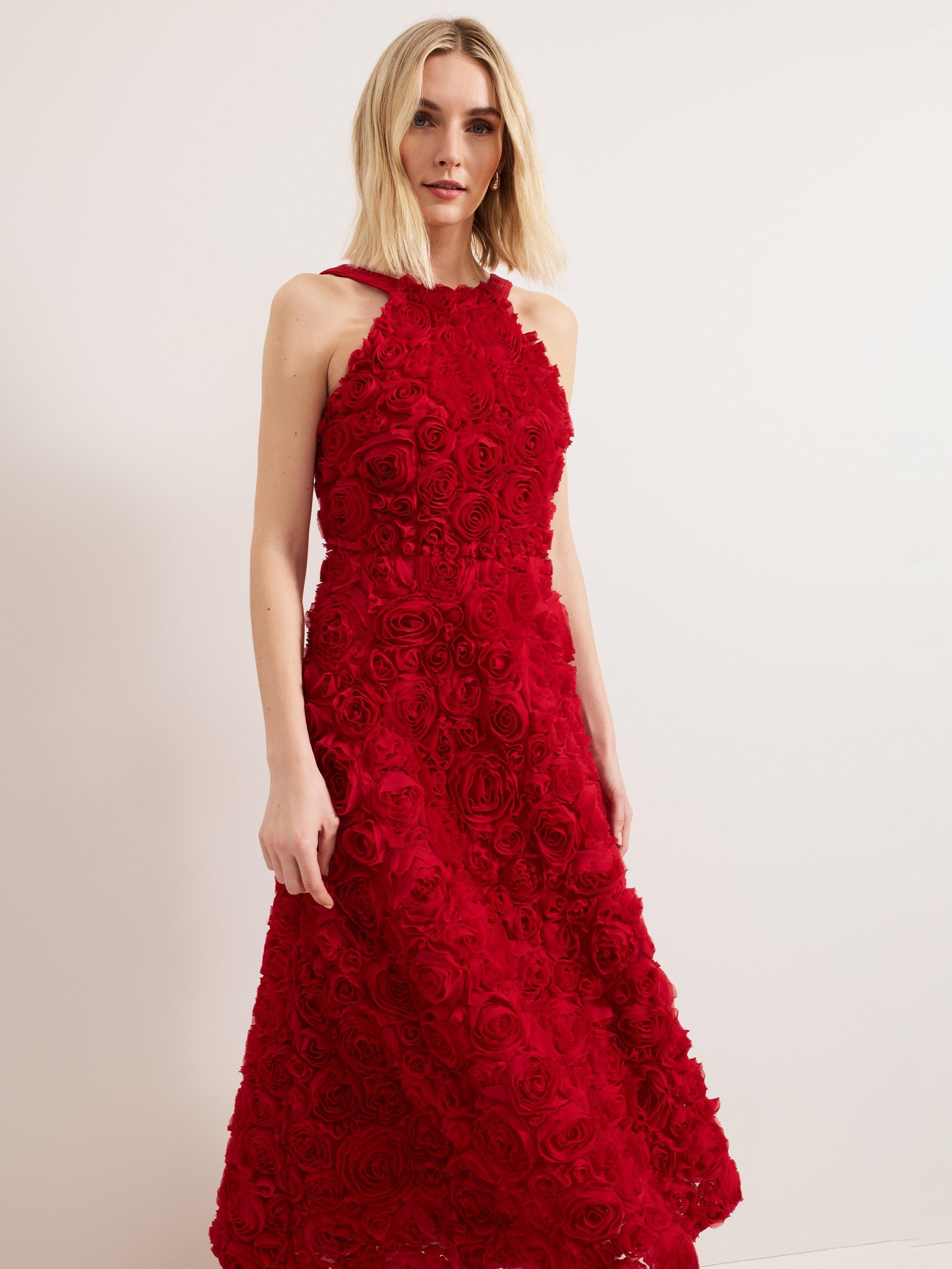 Product image 3 of 10, which shows Phase Eight Collection 8 Angeline Rose Textured Dress, Red, 6