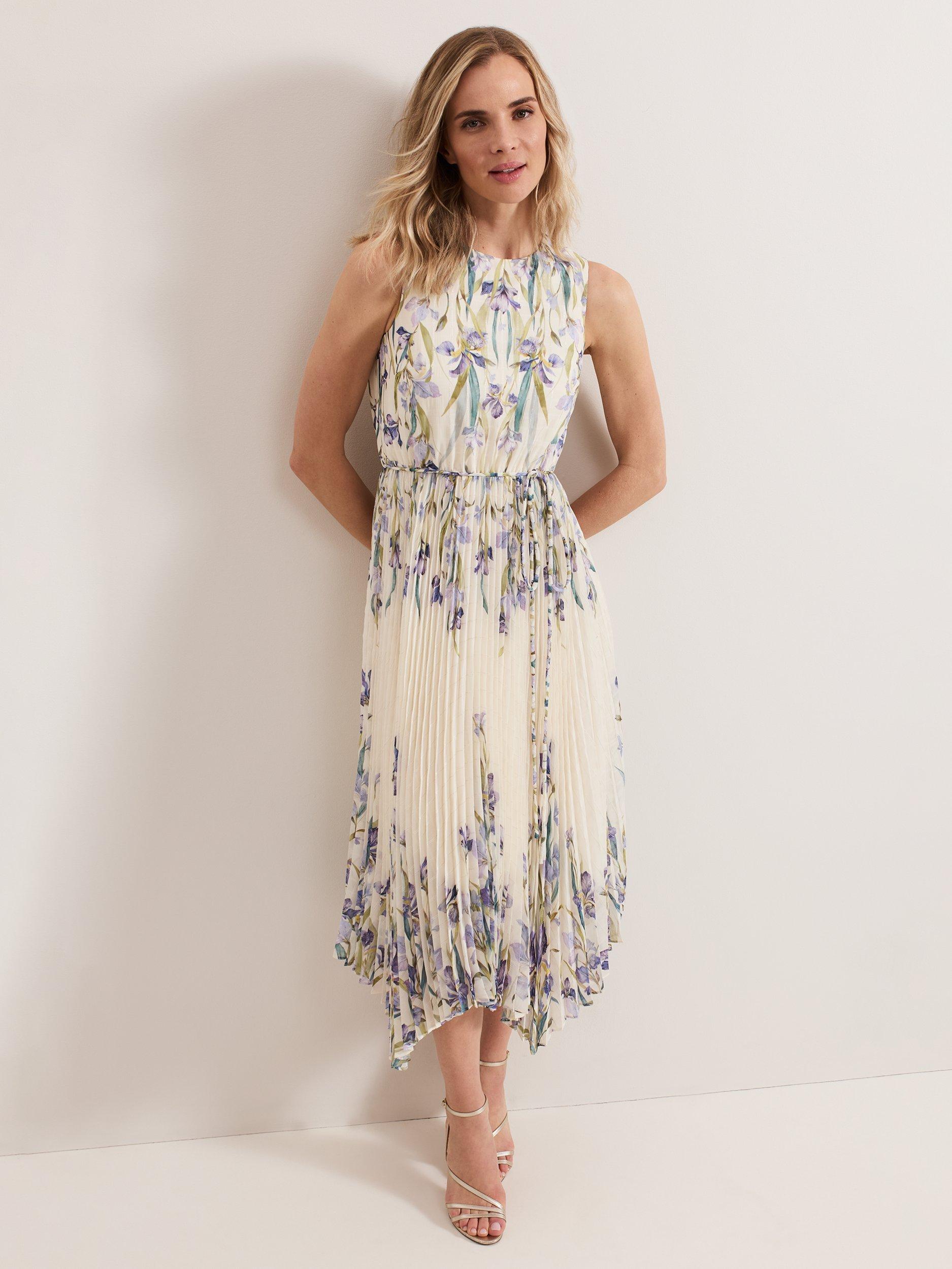 Product image 1 of 10, which shows Phase Eight Georgiana Floral Pleated Dress, Multi, 8