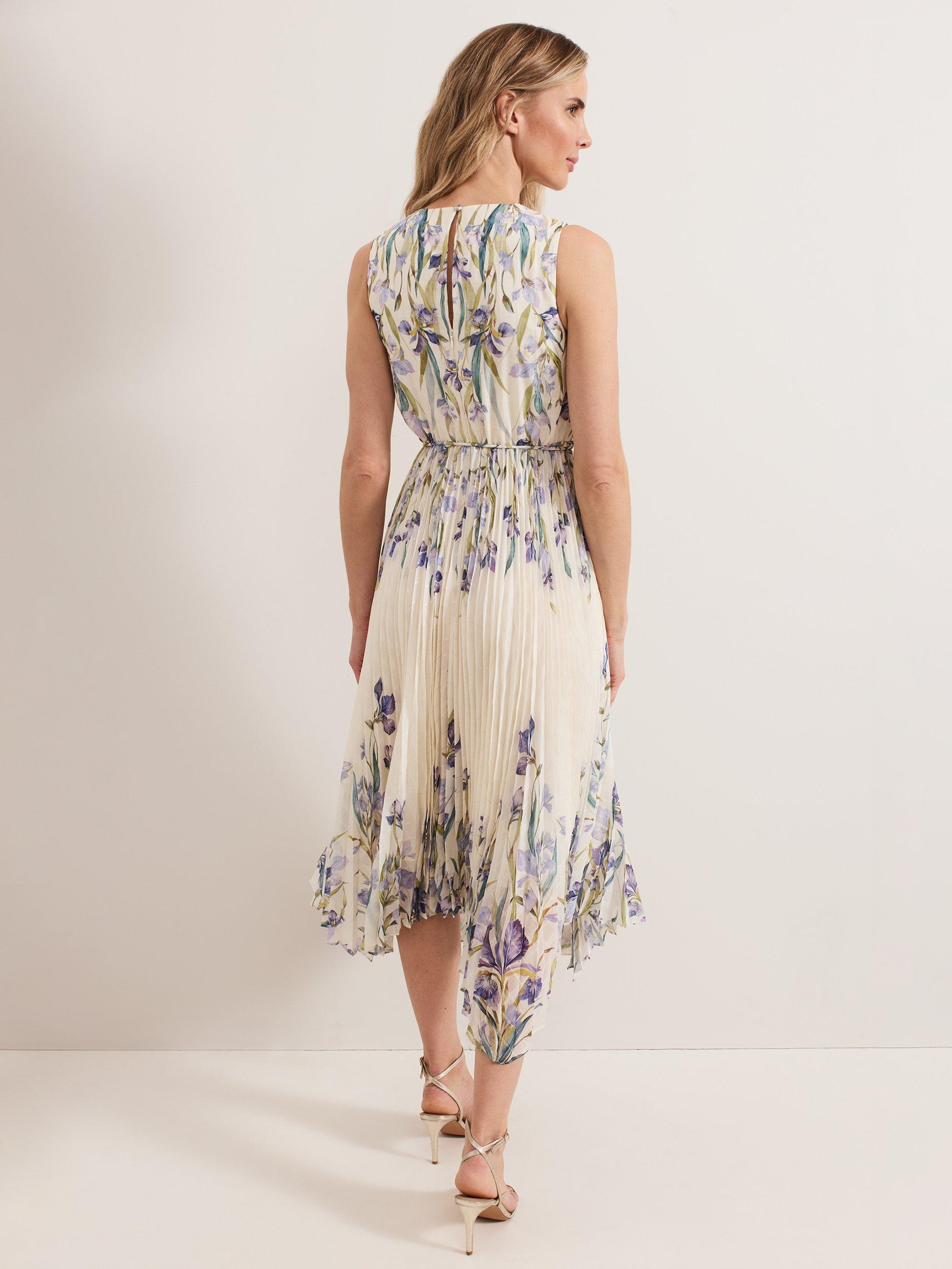 Product image 2 of 10, which shows Phase Eight Georgiana Floral Pleated Dress, Multi, 8