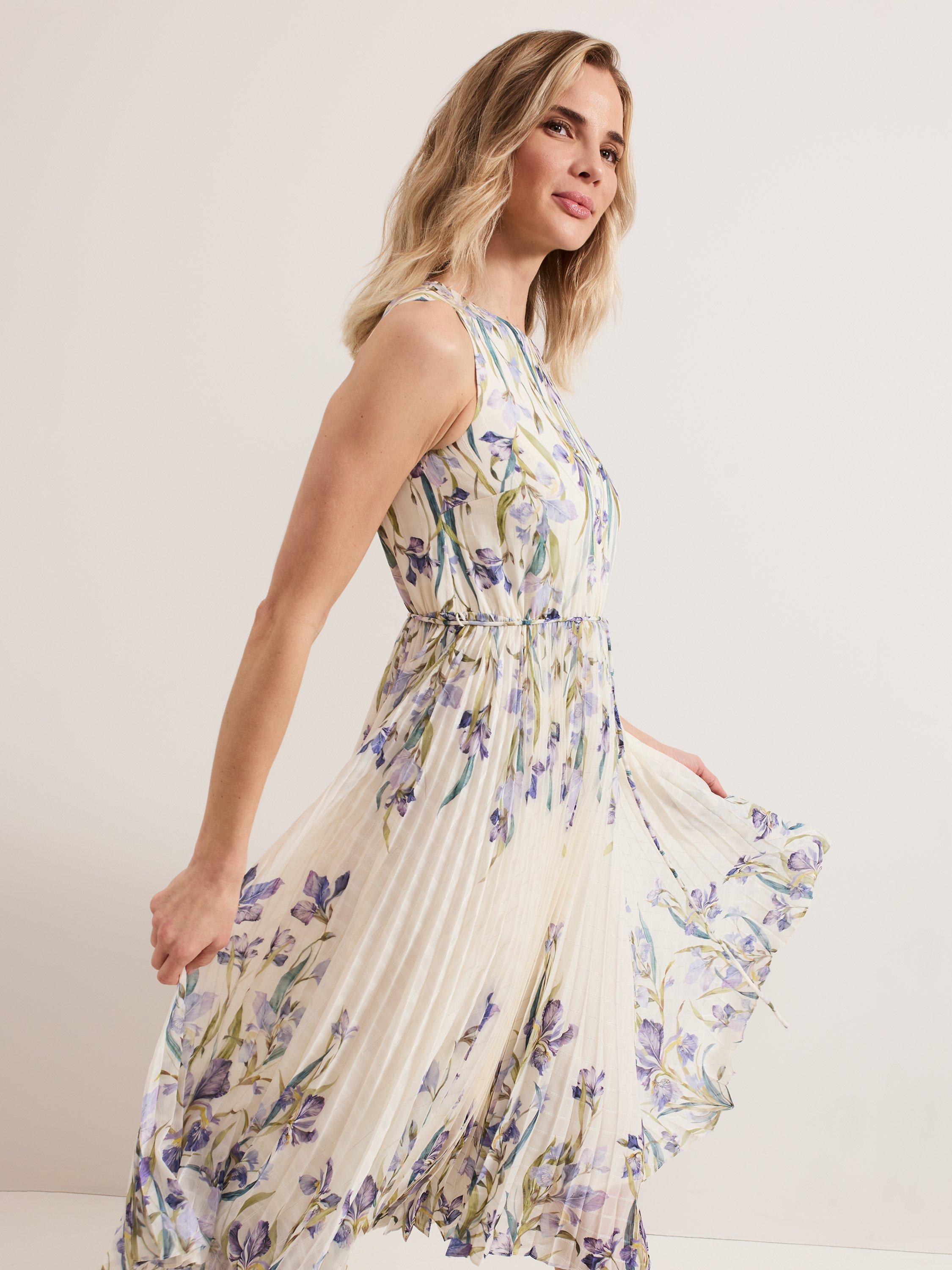 Product image 8 of 10, which shows Phase Eight Georgiana Floral Pleated Dress, Multi, 8