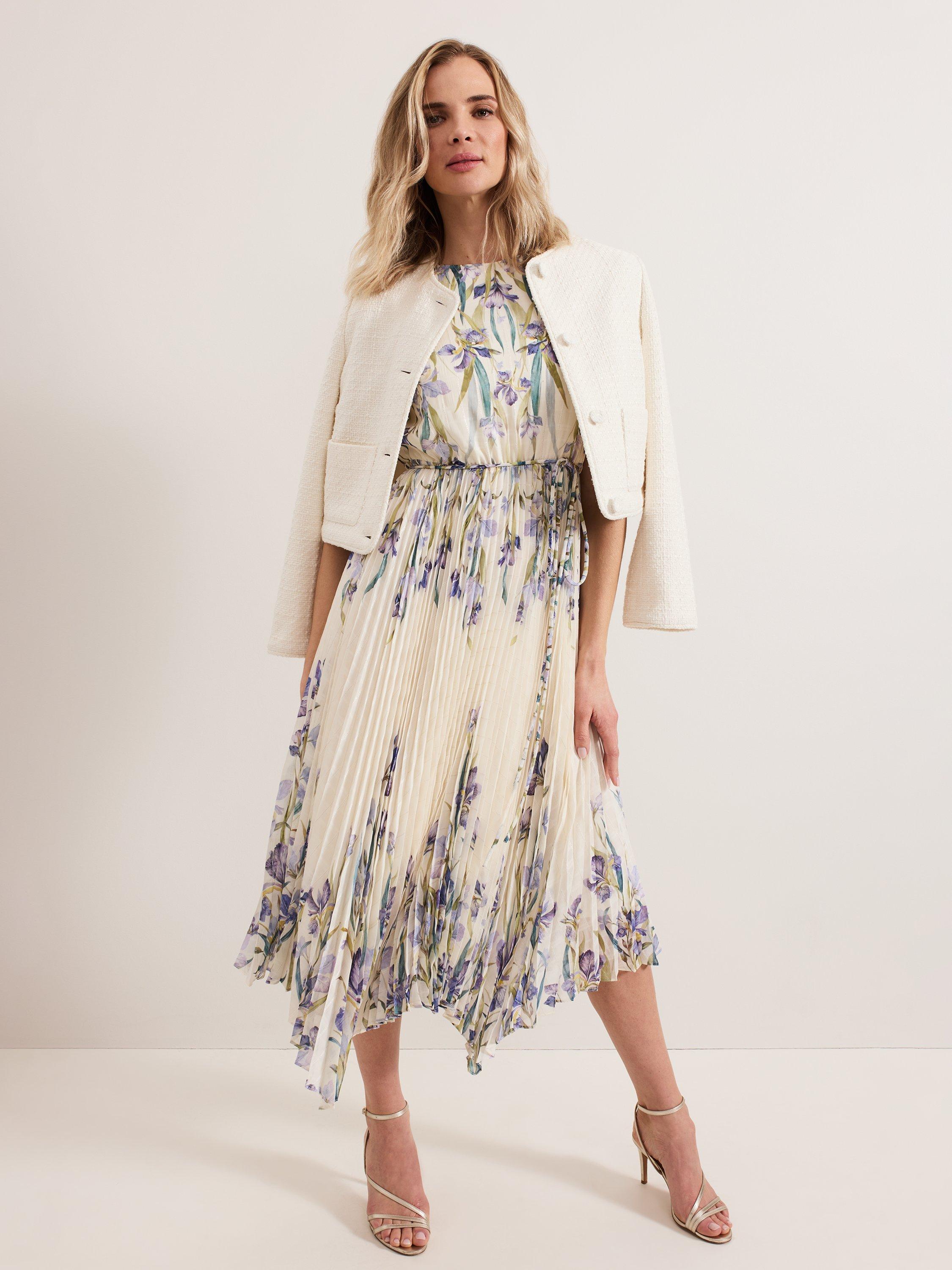 Product image 9 of 10, which shows Phase Eight Georgiana Floral Pleated Dress, Multi, 8
