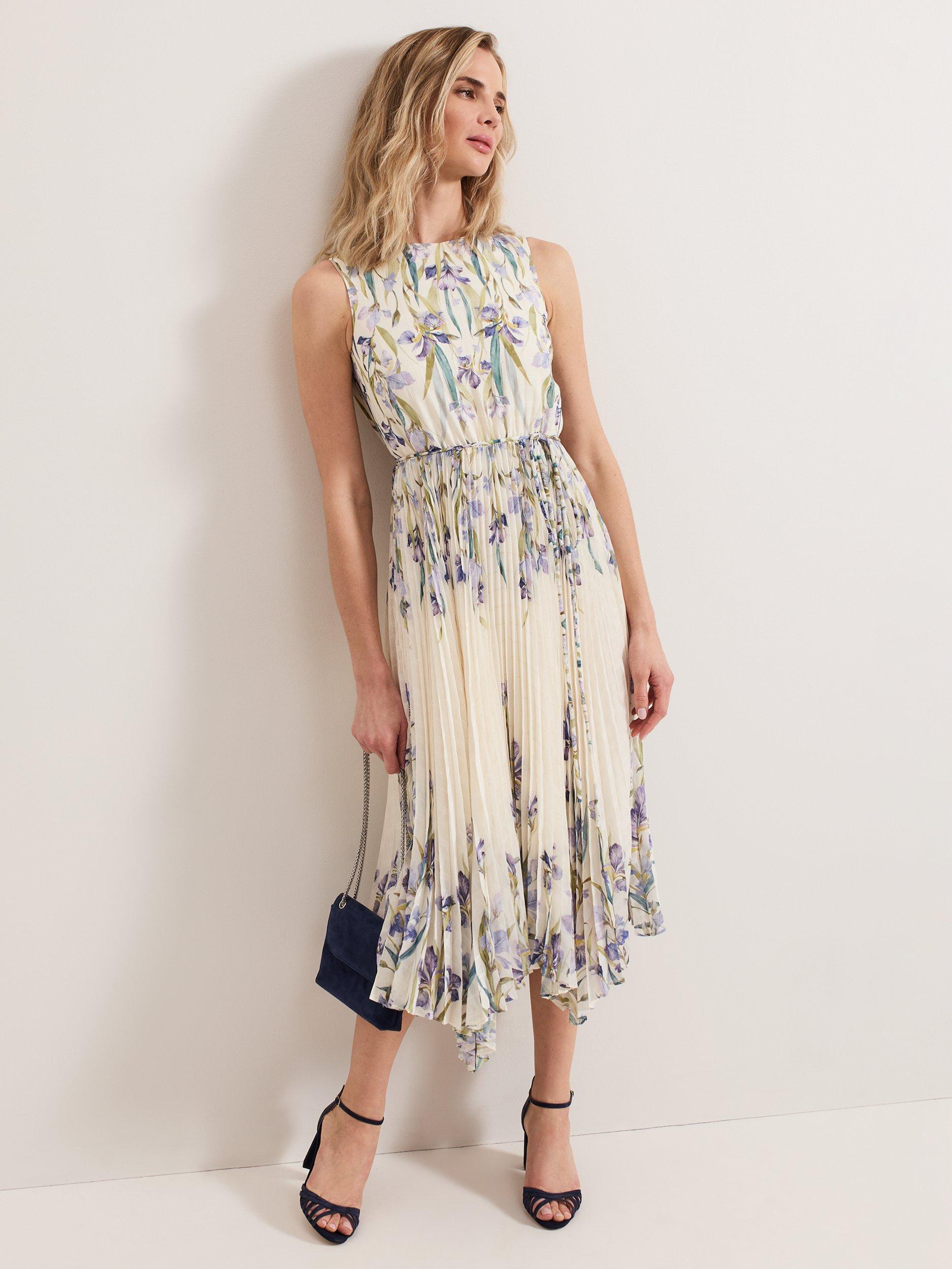 Product image 10 of 10, which shows Phase Eight Georgiana Floral Pleated Dress, Multi, 8