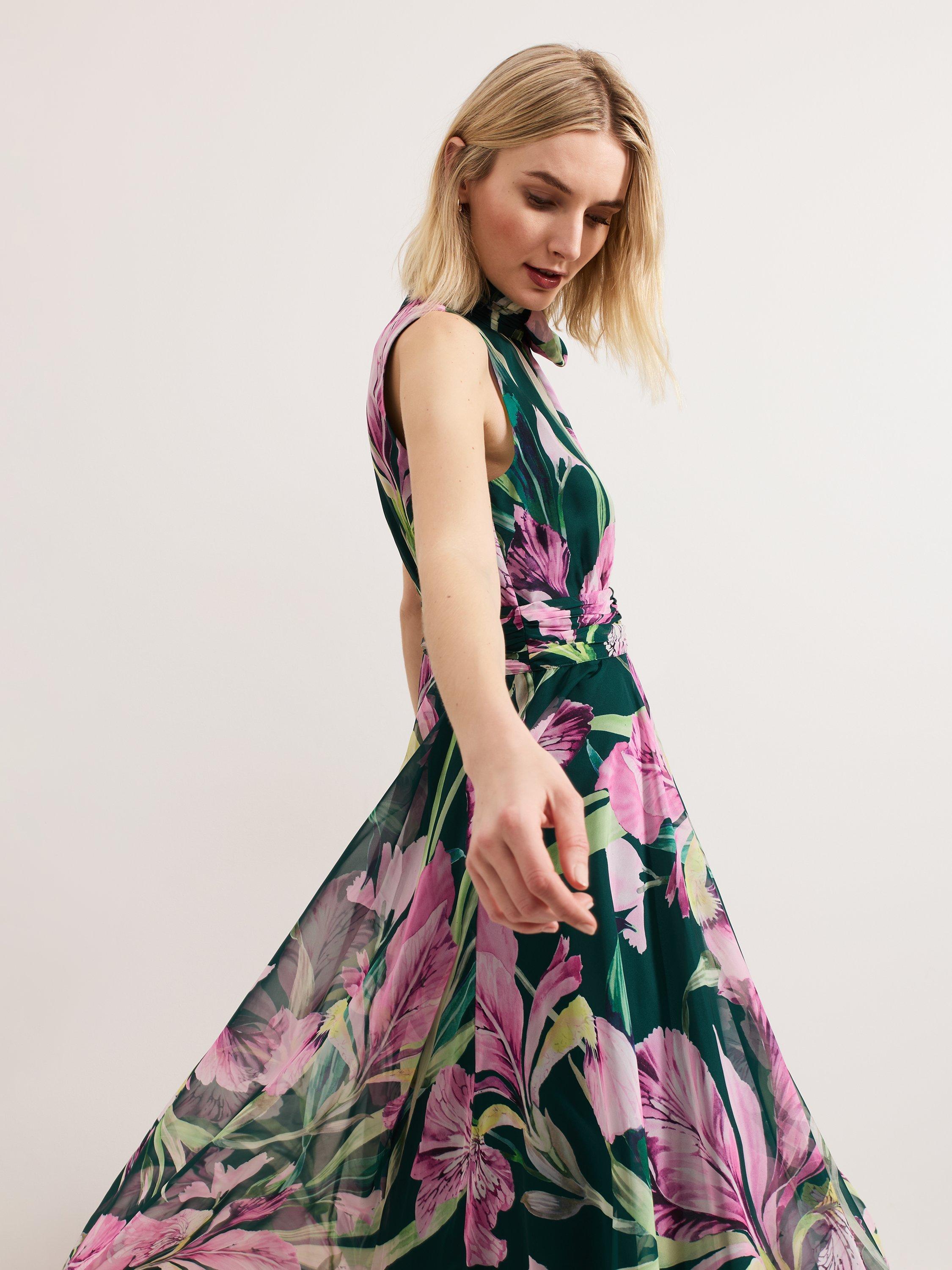 Product image 8 of 9, which shows Phase Eight Lucinda Sleeveless Floral Dress, Multi, 8