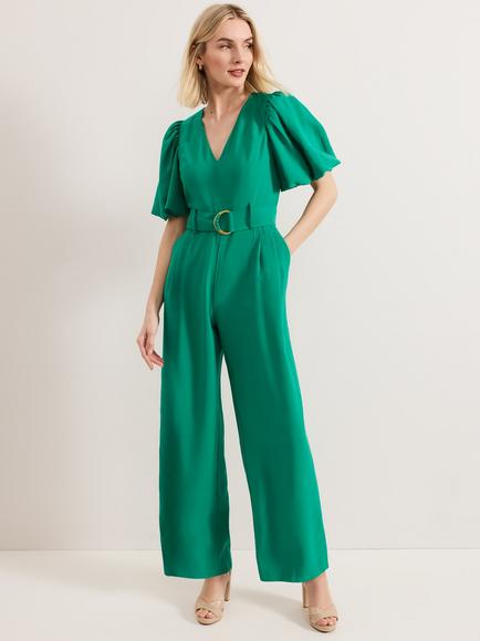 Phase Eight Margot Puff Sleeve Jumpsuit containing LENZING™ ECOVERO™ Viscose, Green