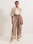 Phase Eight Petite Lilja Leaf Print Jumpsuit, Neutral