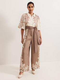 Phase Eight Petite Lilja Leaf Print Jumpsuit containing TENCEL™ Lyocell, Neutral