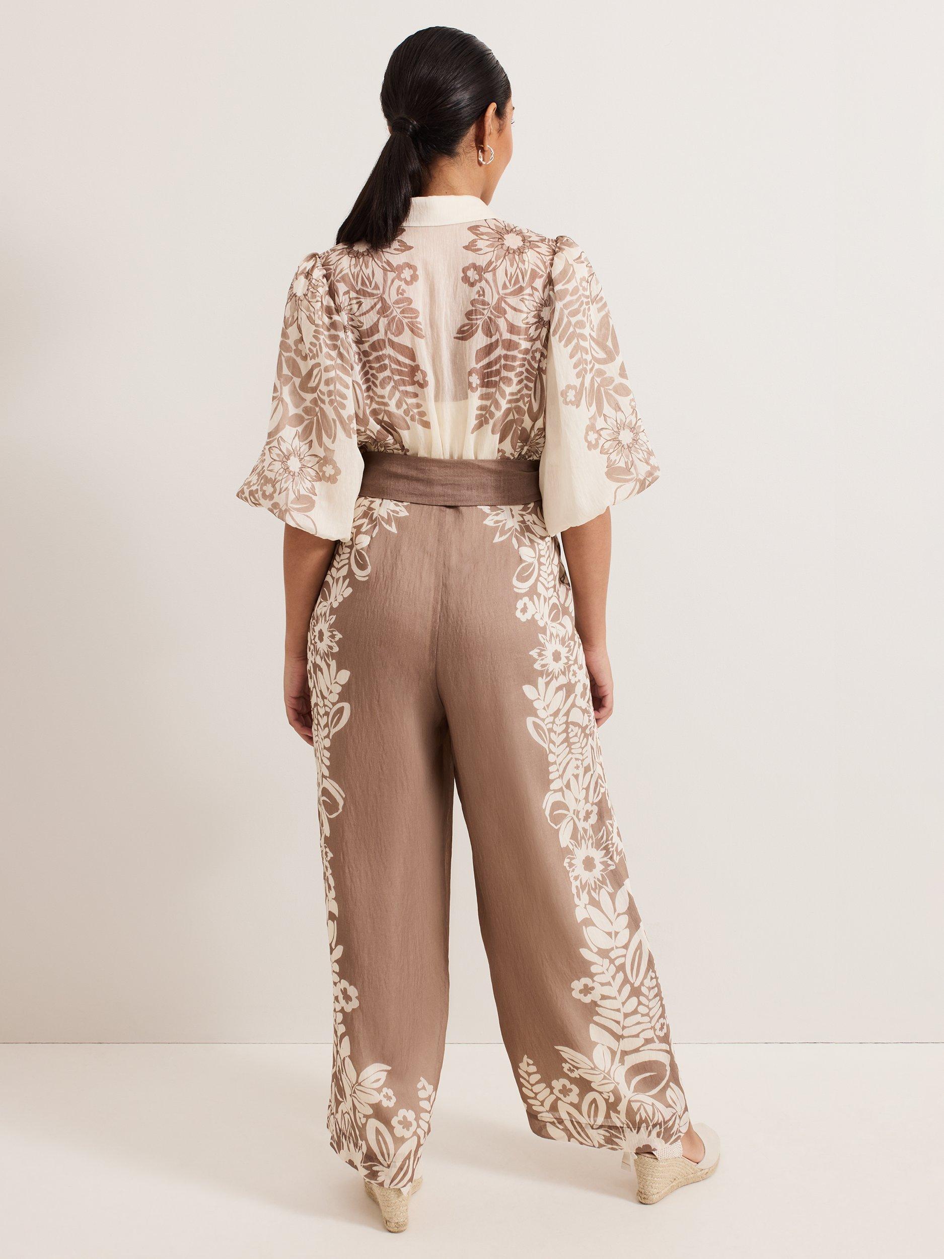 Product image 2 of 7, which shows Phase Eight Petite Lilja Leaf Print Jumpsuit, Neutral, 6