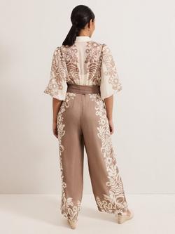 Phase Eight Petite Lilja Leaf Print Jumpsuit containing TENCEL™ Lyocell - view 2, Neutral