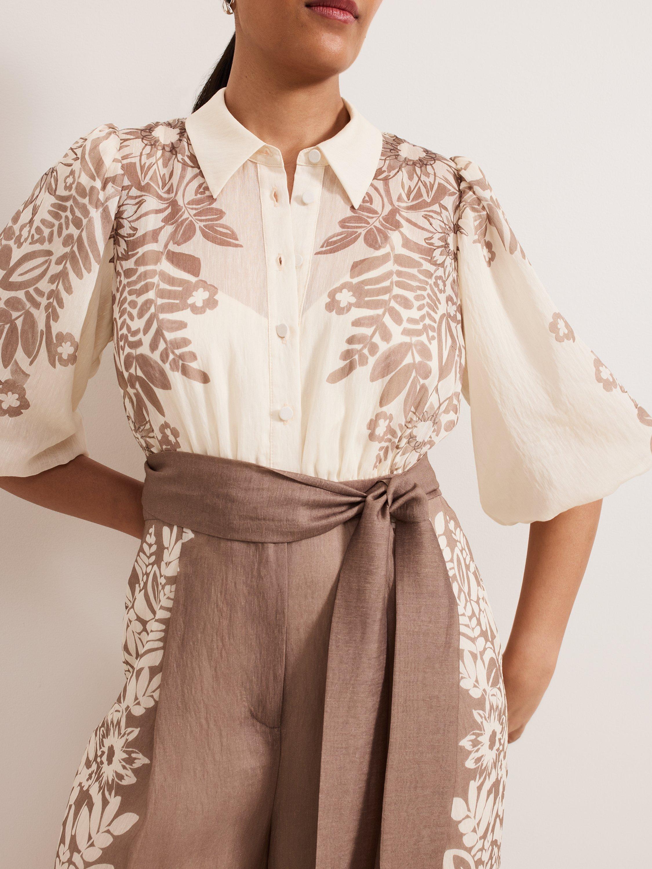 Product image 4 of 7, which shows Phase Eight Petite Lilja Leaf Print Jumpsuit, Neutral, 6