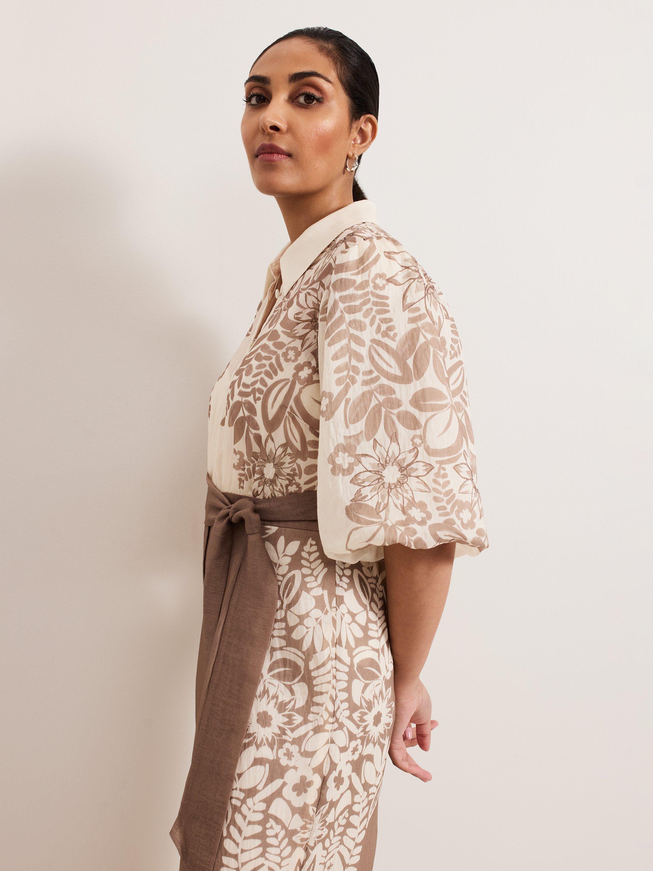 Product image 7 of 7, which shows Phase Eight Petite Lilja Leaf Print Jumpsuit, Neutral, 6