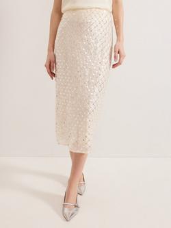 Phase Eight Alma Sequin Pencil Skirt, Neutral, Neutral