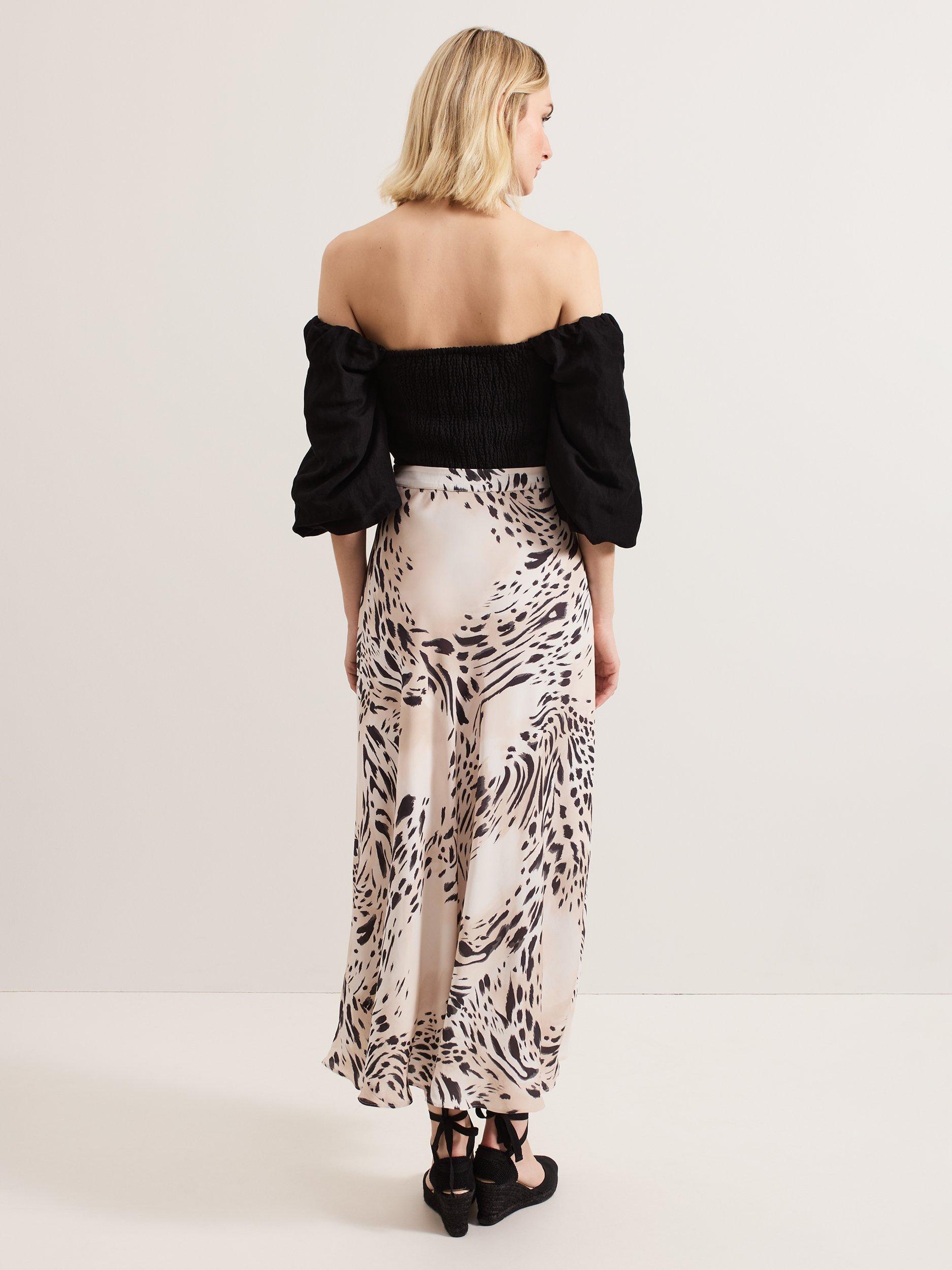 Product image 2 of 6, which shows Phase Eight Orla Animal Print Maxi Skirt, Black/Ivory, 8
