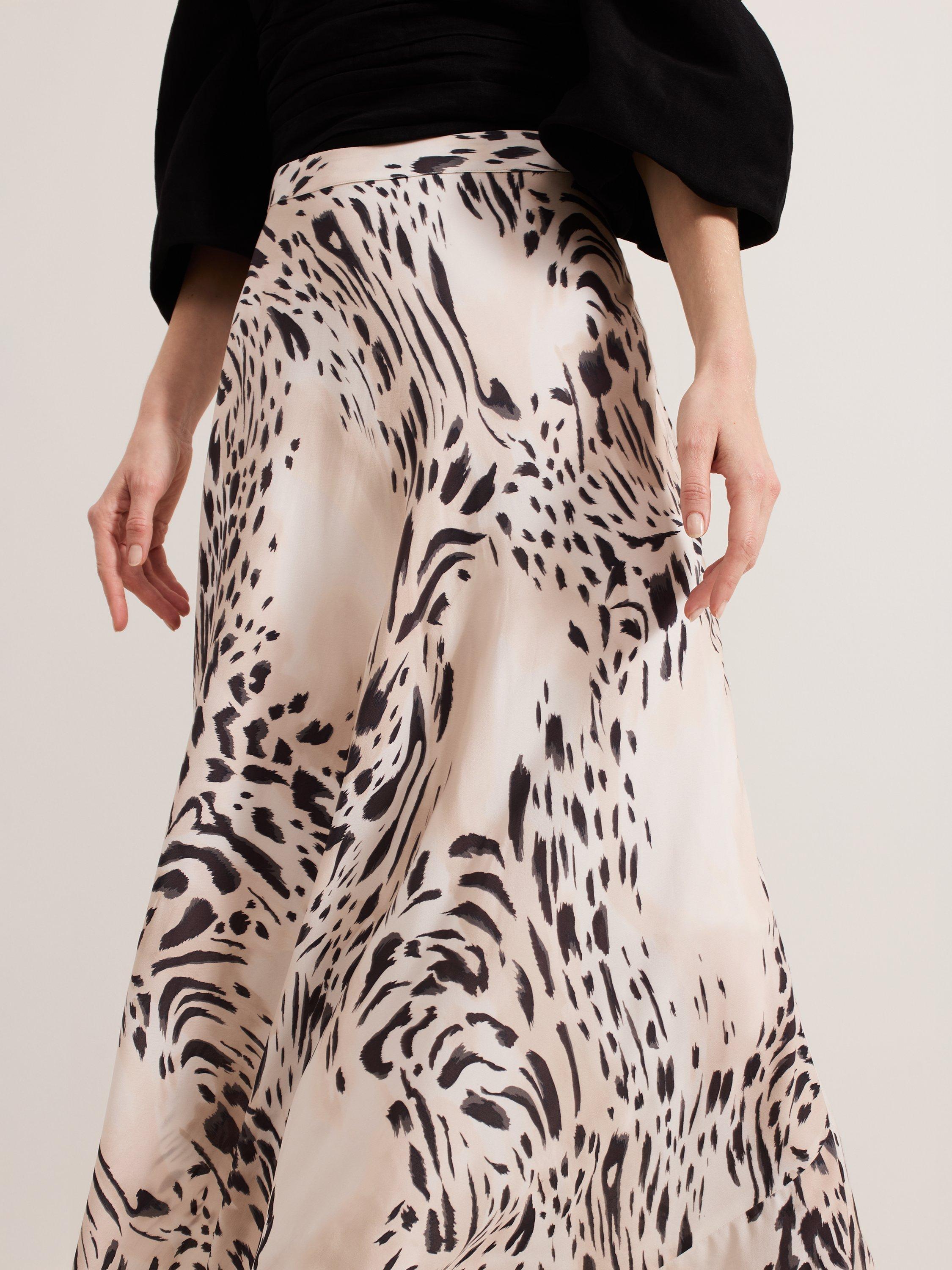 Product image 4 of 6, which shows Phase Eight Orla Animal Print Maxi Skirt, Black/Ivory, 8