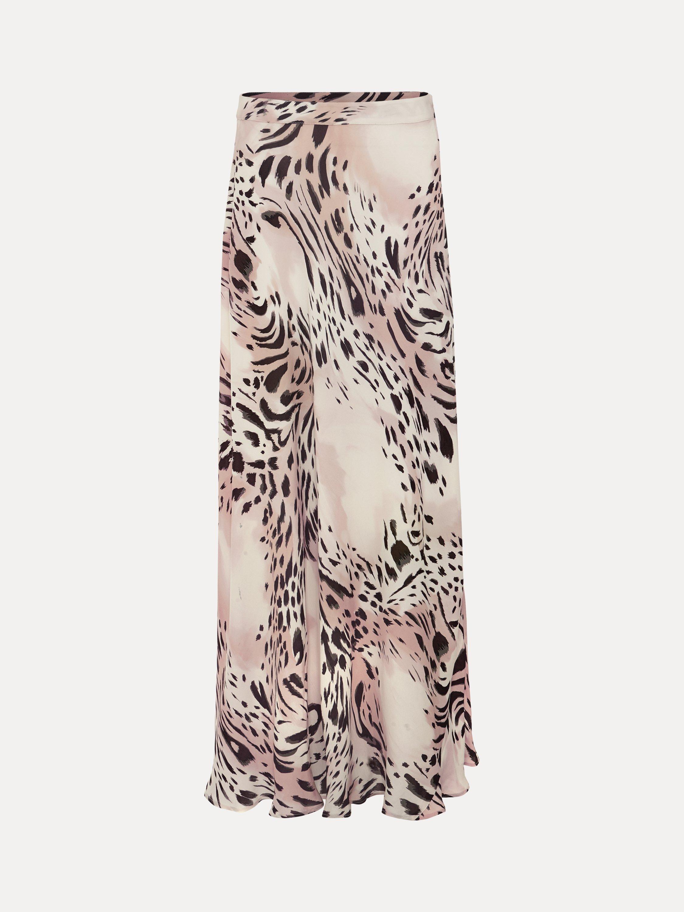 Product image 5 of 6, which shows Phase Eight Orla Animal Print Maxi Skirt, Black/Ivory, 8