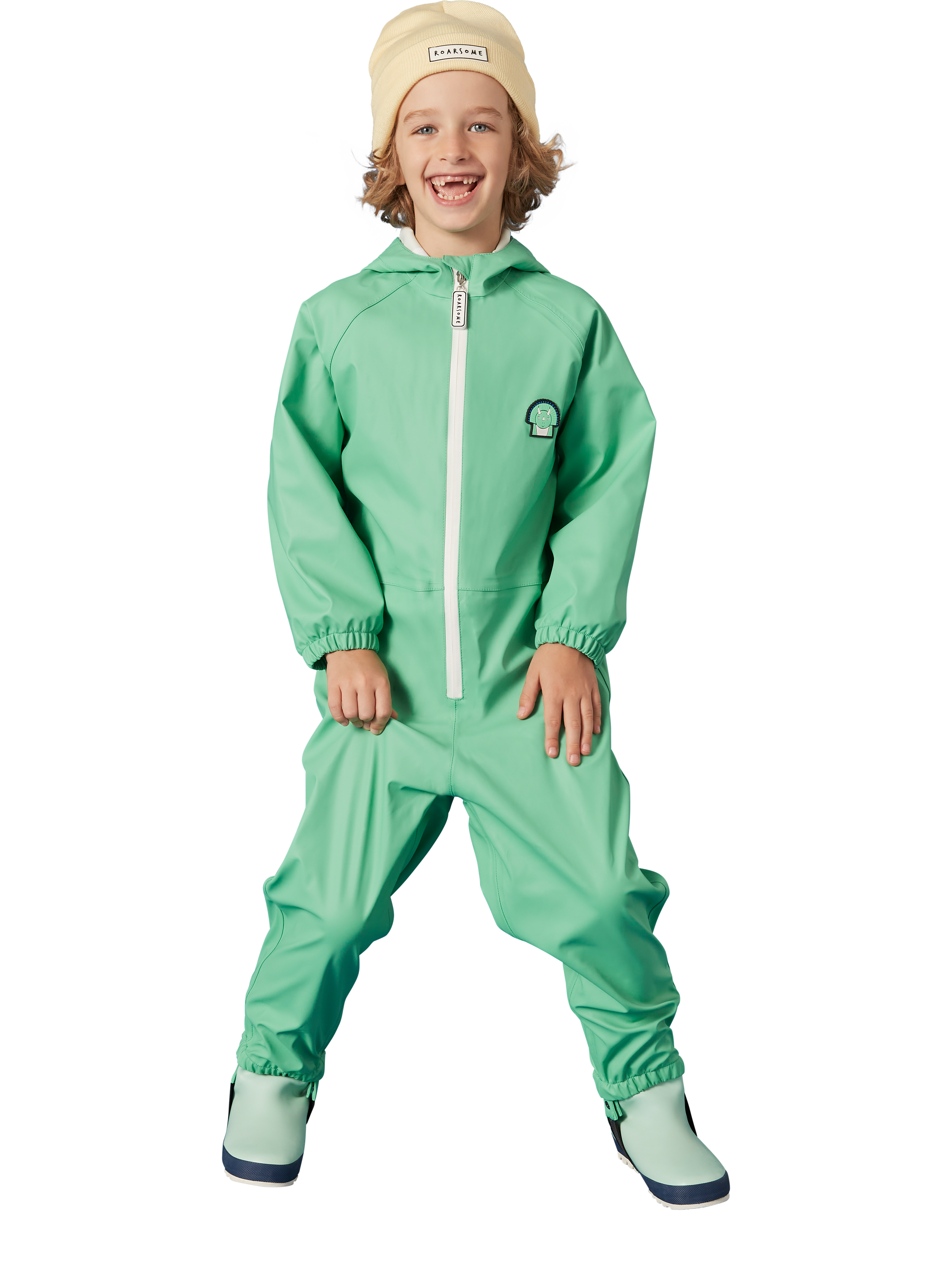 Product image 1 of 3, which shows Roarsome Kids' Spike Waterproof Puddle Suit, Green, 1-2 years