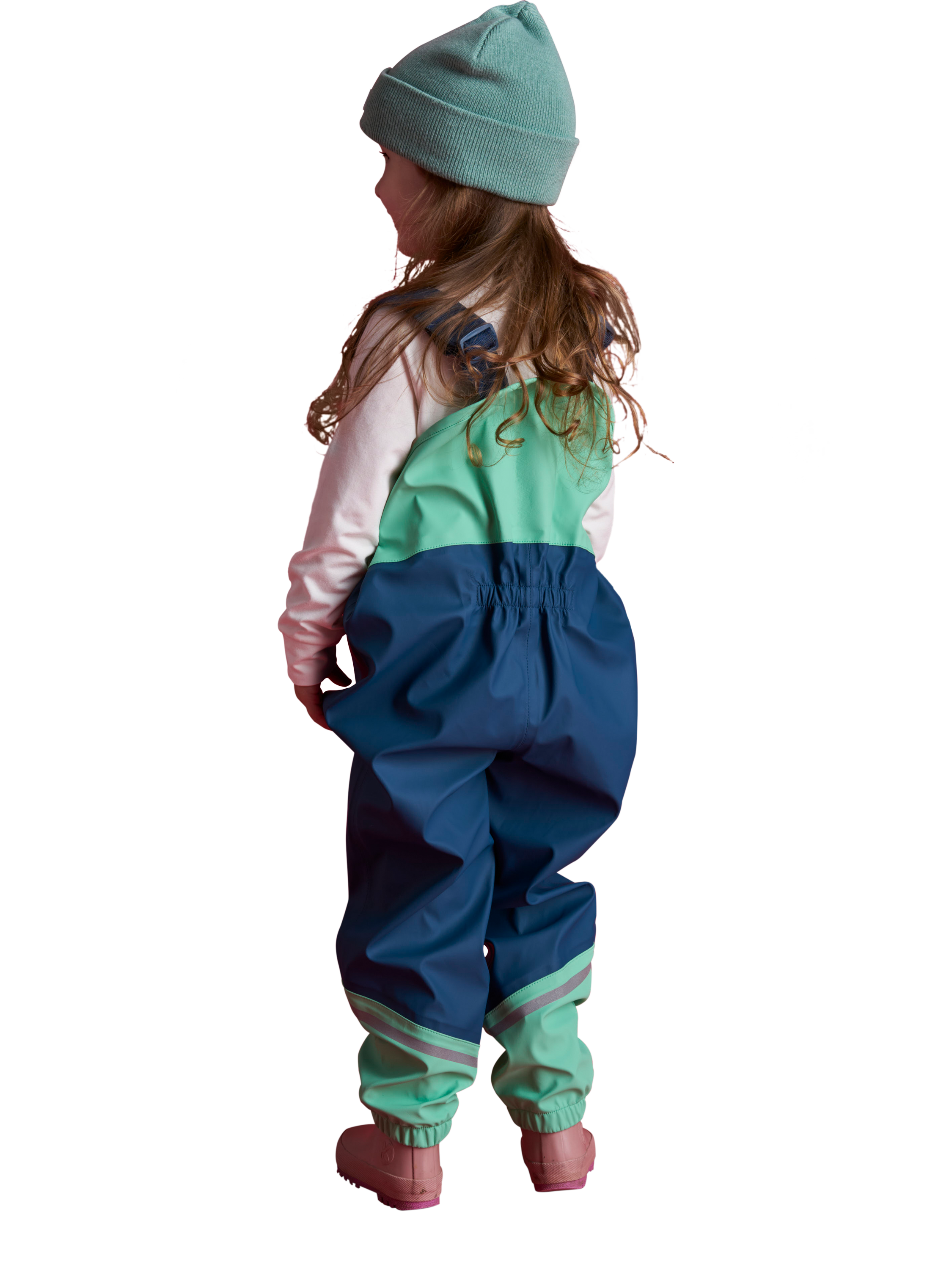 Product image 2 of 3, which shows Roarsome Kids' Spike Waterproof Trousers, Green/Blue, 2-3 years