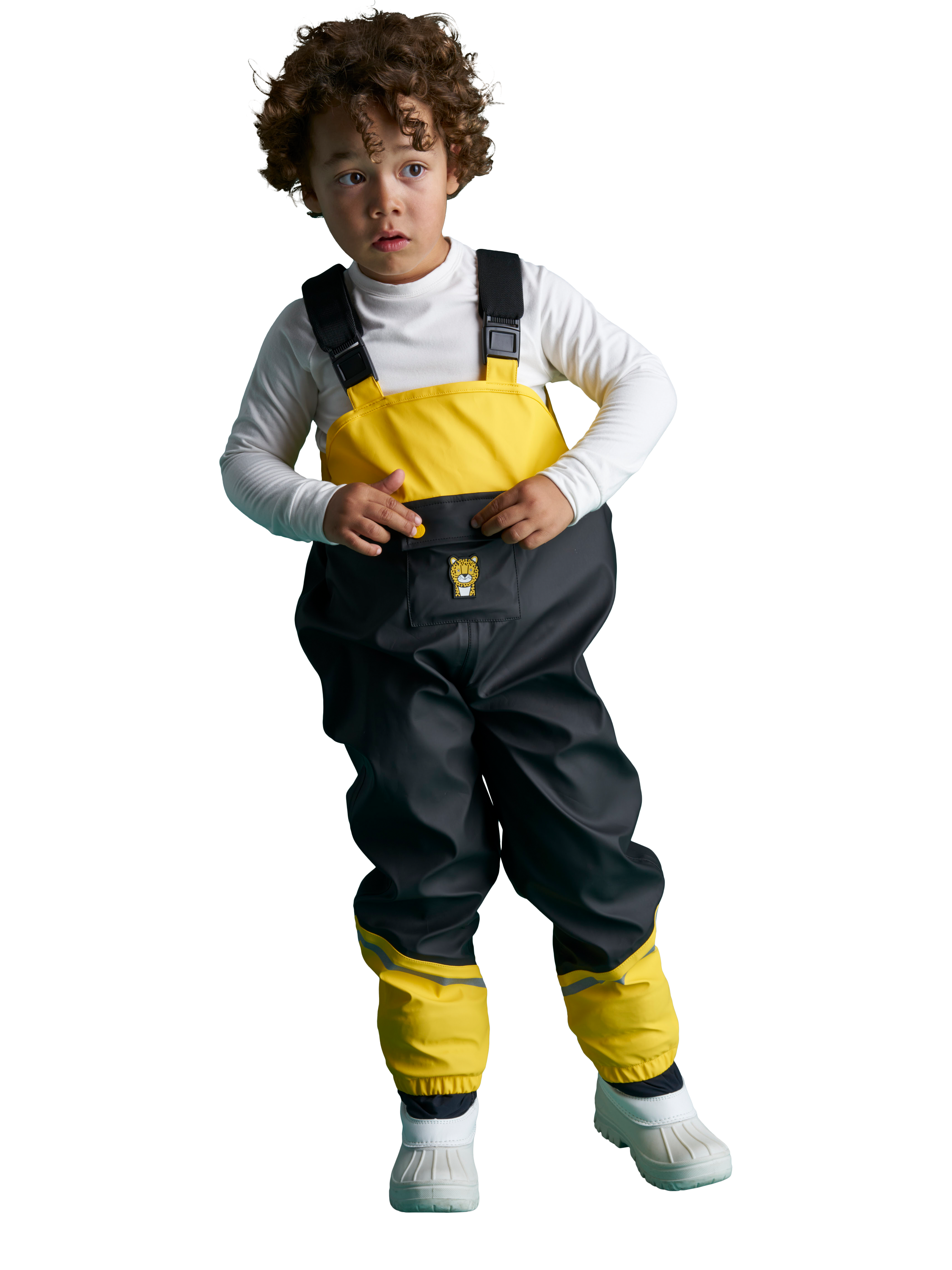 Product image 1 of 3, which shows Roarsome Kids' Dash Waterproof Trousers, Yellow/Black, 2-3 years