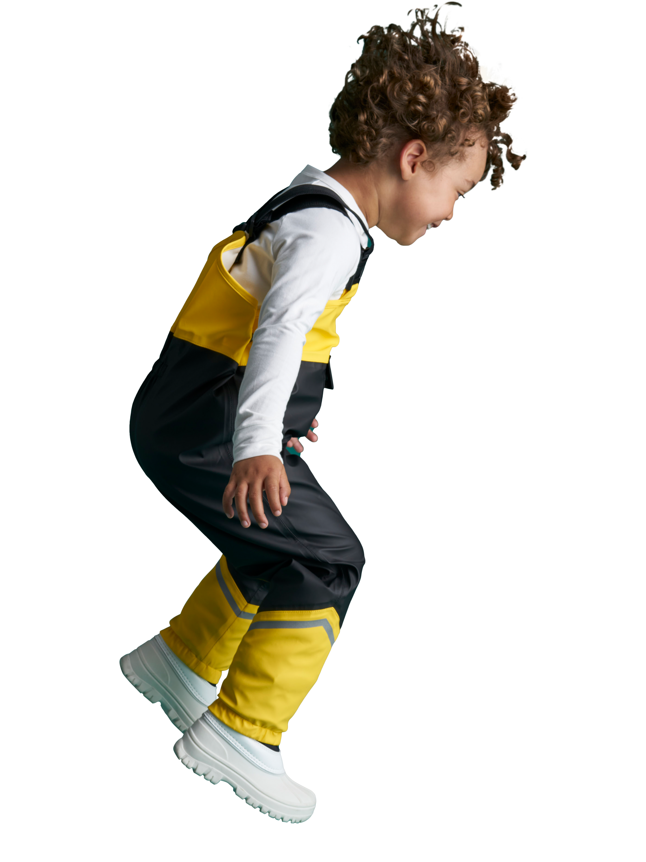 Product image 2 of 3, which shows Roarsome Kids' Dash Waterproof Trousers, Yellow/Black, 2-3 years