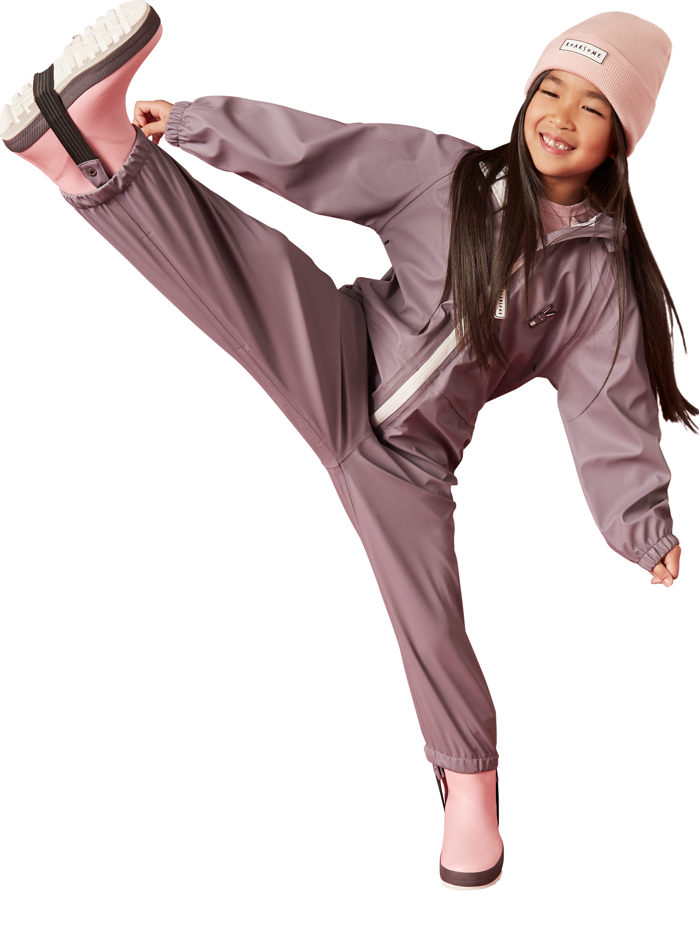 Product image 1 of 4, which shows Roarsome Kids' Hop Waterproof Puddle Suit, Purple, 1-2 years