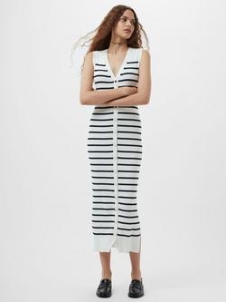 French Connection Nadina Stripe Knit Dress, White/Ink, White/Ink