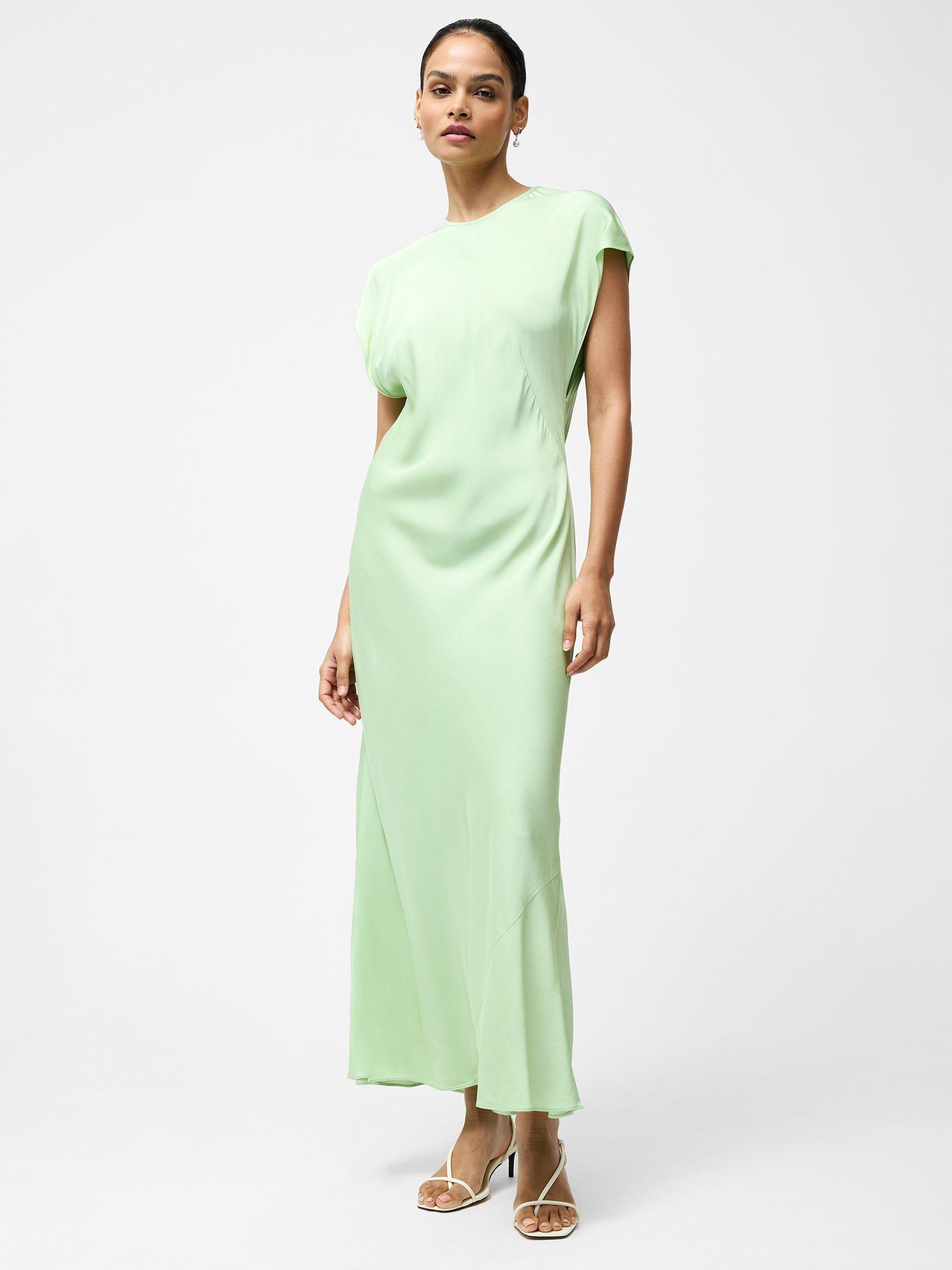 Product image 1 of 5, which shows French Connection Ennis Satin Column Maxi Dress, Apple Green, XS