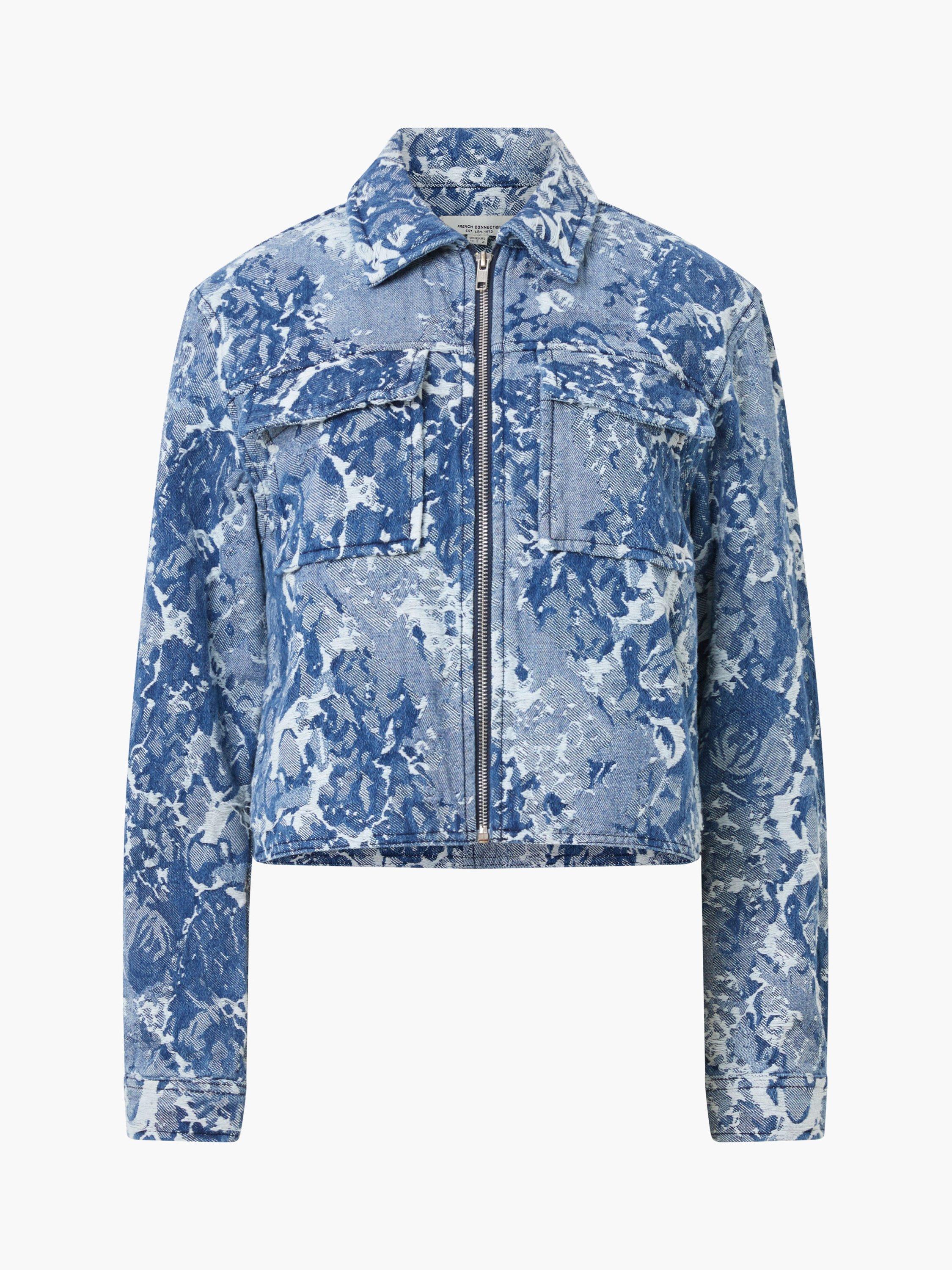 Product image 5 of 5, which shows French Connection Charlotte Floral Jacquard Denim Jacket, Light Wash, 8