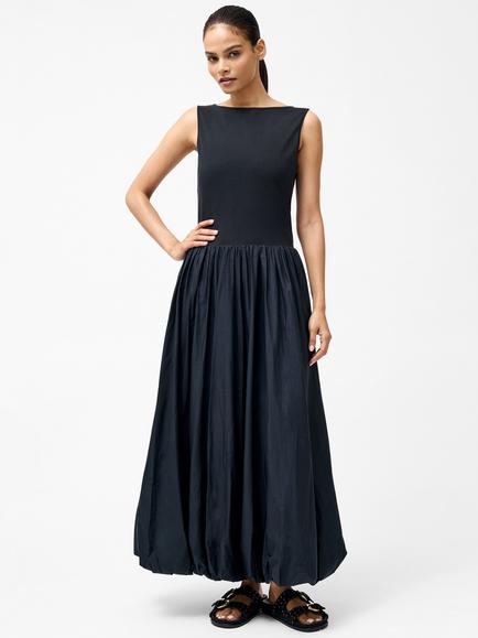 French Connection Phoebe Bubble Hem Midi Dress, Black, Black