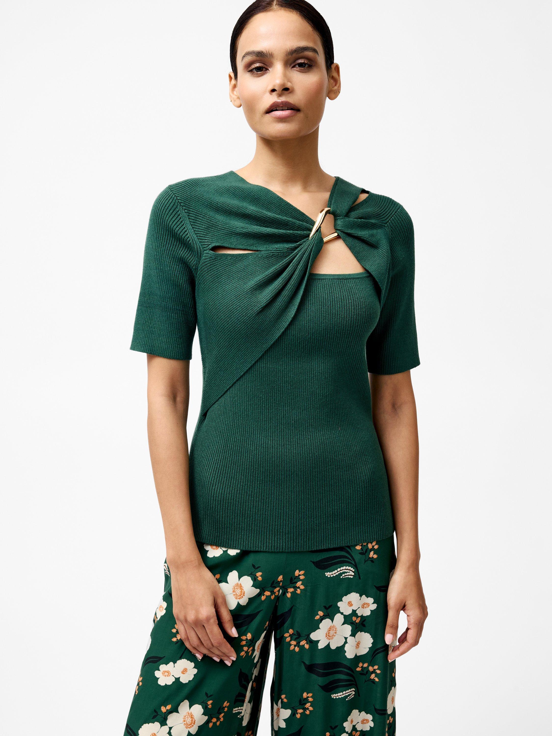 Product image 1 of 5, which shows French Connection Jayna Trim Top, Jade Green, S