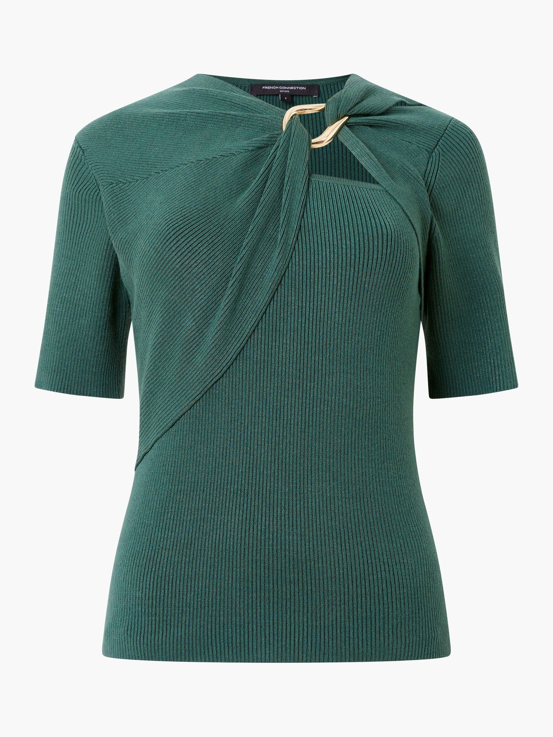 Product image 5 of 5, which shows French Connection Jayna Trim Top, Jade Green, S