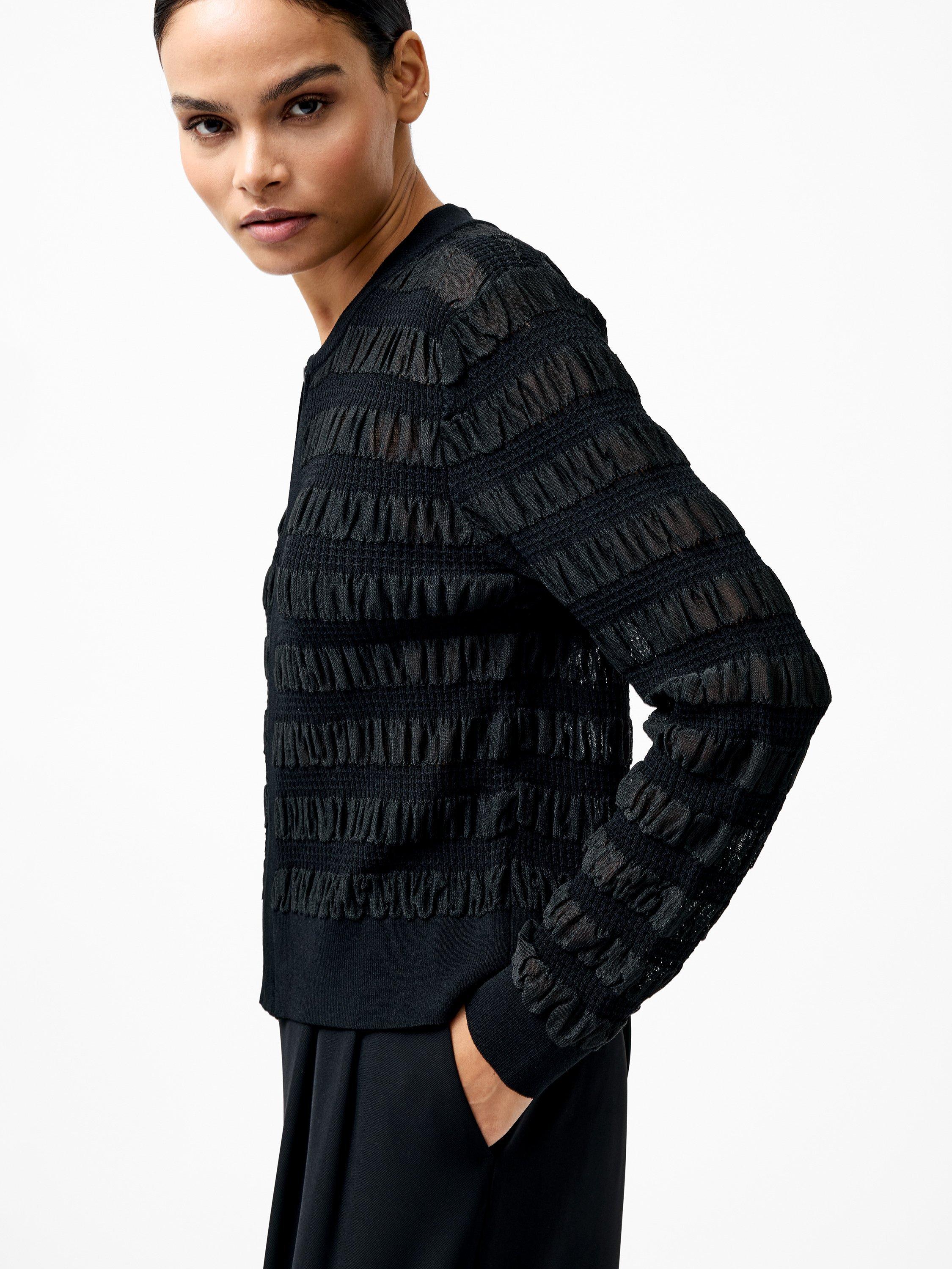 Product image 1 of 5, which shows French Connection Melba Long Sleeve Textured Cardigan, Black, XS