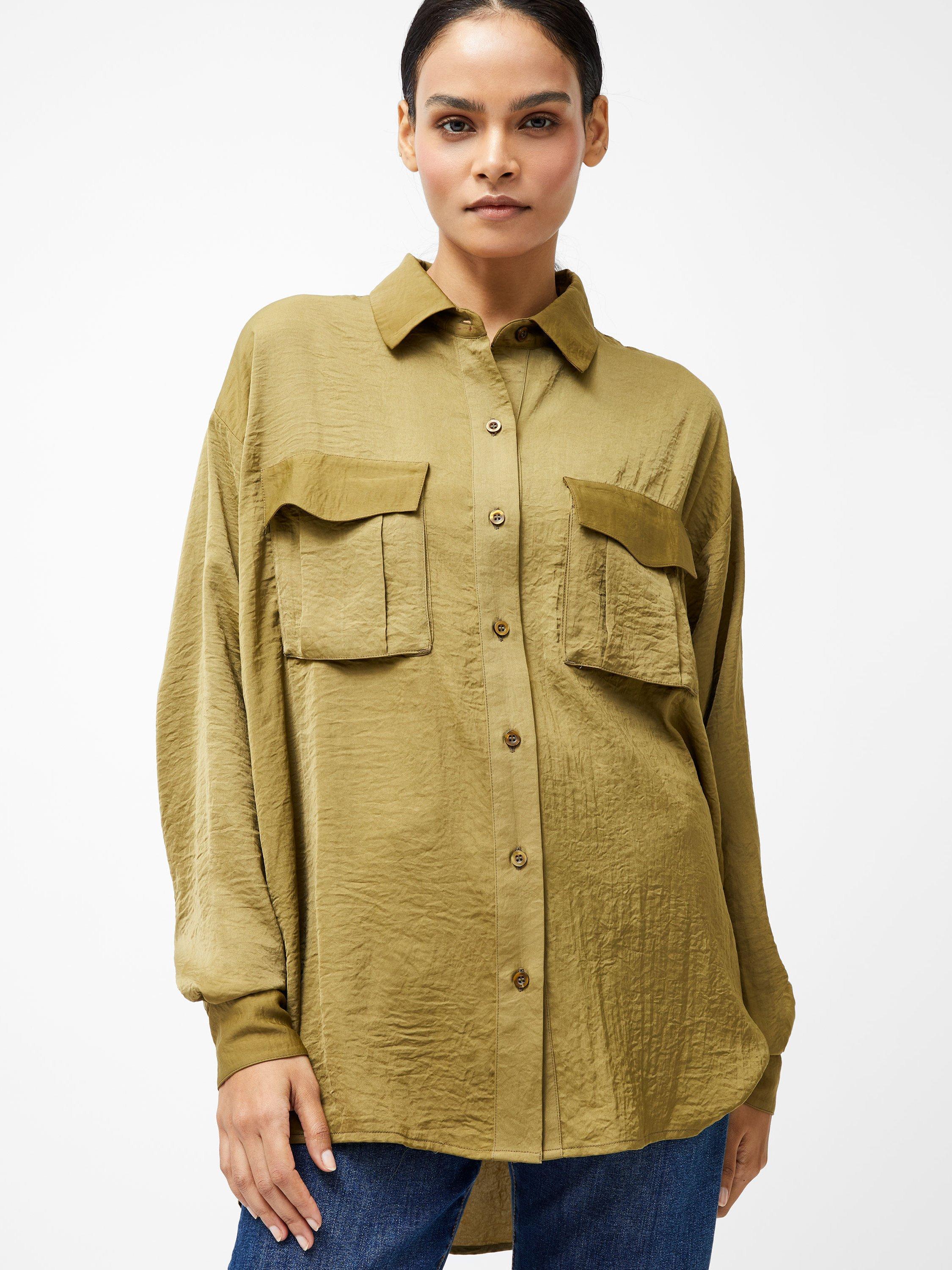 Product image 1 of 5, which shows French Connection Blaine Long Sleeve Shirt, Golden Olive Khaki, XS