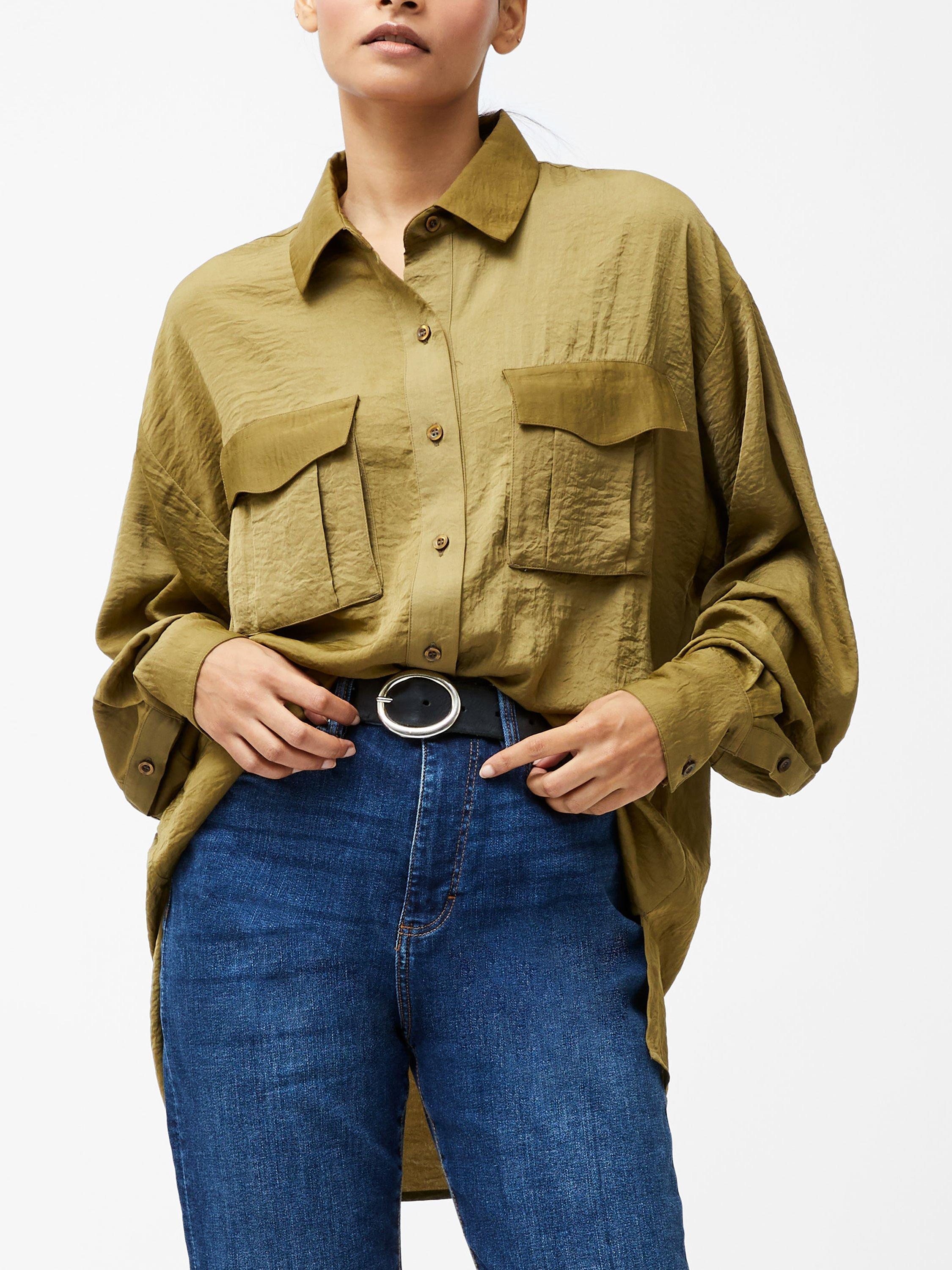 Product image 3 of 5, which shows French Connection Blaine Long Sleeve Shirt, Golden Olive Khaki, XS