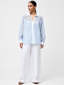French Connection Galina Floral Cutwork Shirt, Sky Blue, Sky Blue