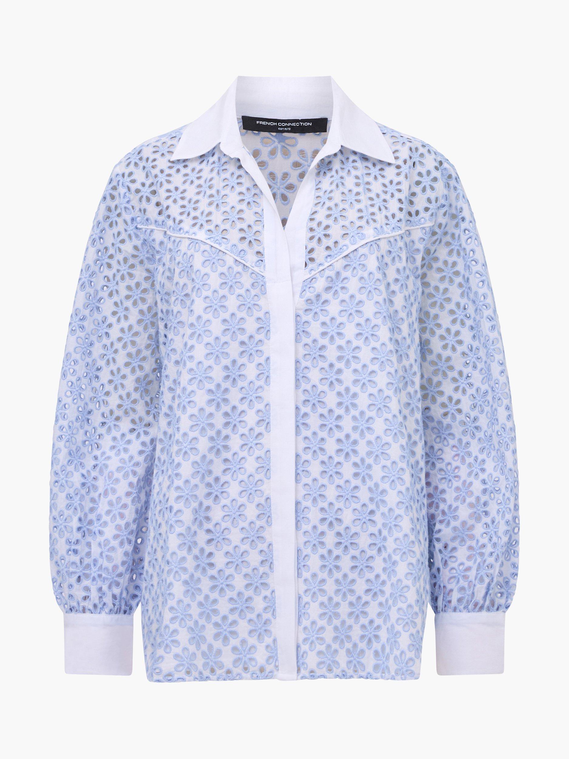 Product image 5 of 5, which shows French Connection Galina Floral Cutwork Shirt, Sky Blue, S