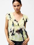 French Connection Natalie Eminia Chiffon Ruffle Top, Light Lime Green