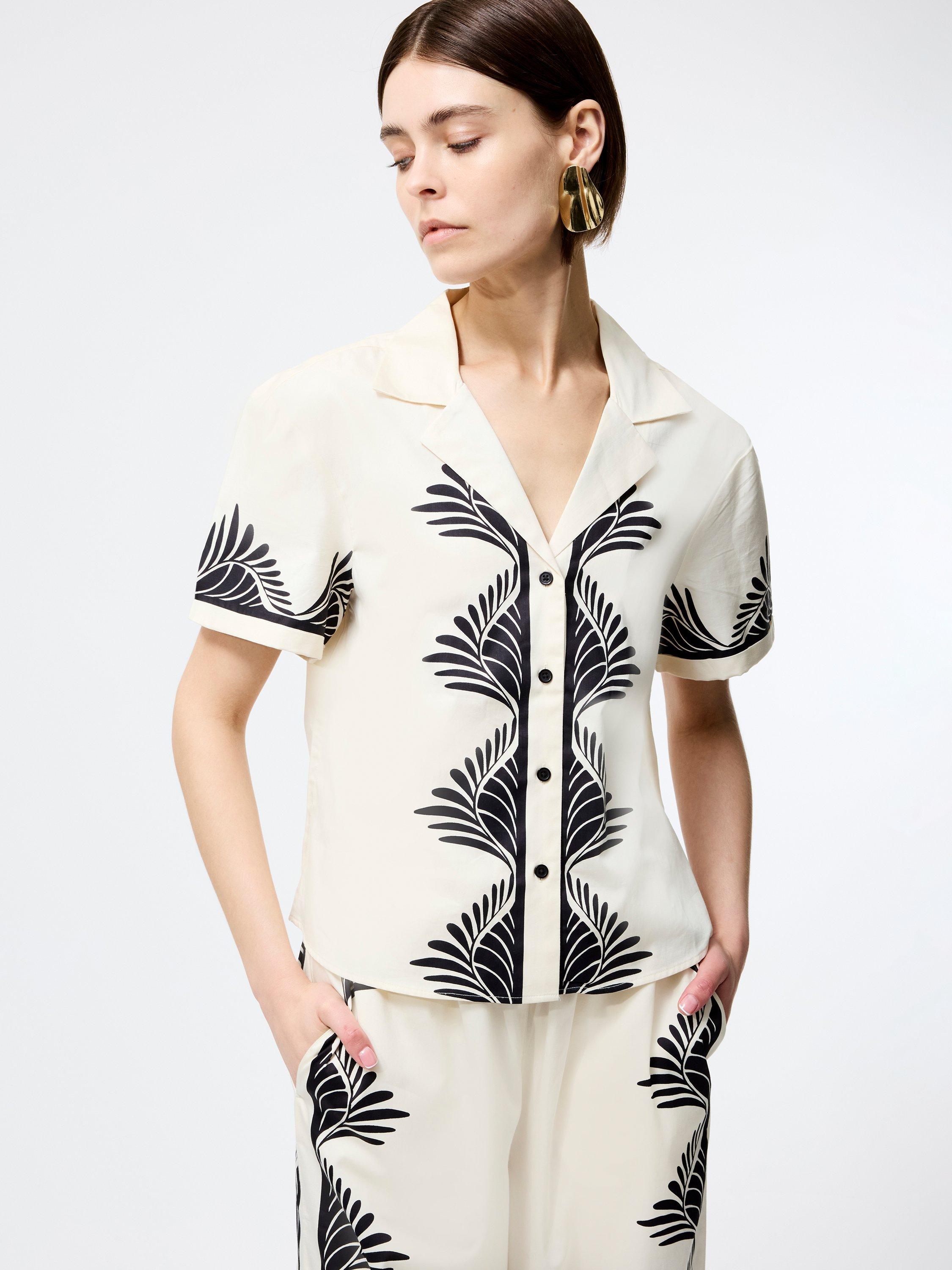Product image 1 of 5, which shows French Connection Nola Cotton Placement Print Shirt, White/Multi, XS